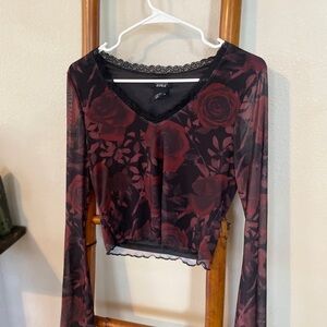 Aura Women's Black and Red Floral Top